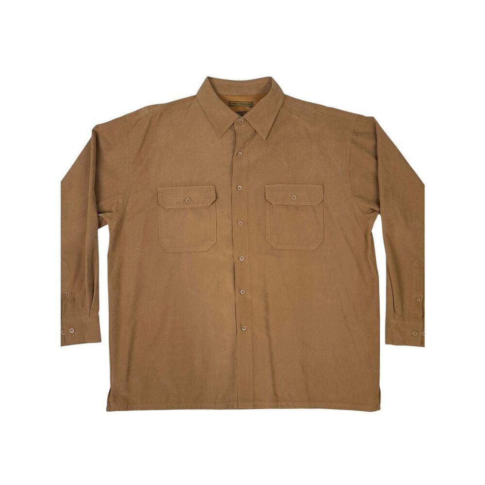 BRUNO Mens XL Sueded Microfiber Long Sleeve Button Down Brown Shirt Vintage
